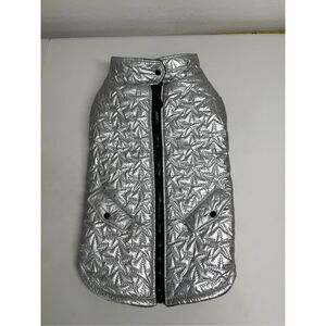 Novogratz Pets Zip Up Jacket Silver Metallic Quilted Coat Dog Size L